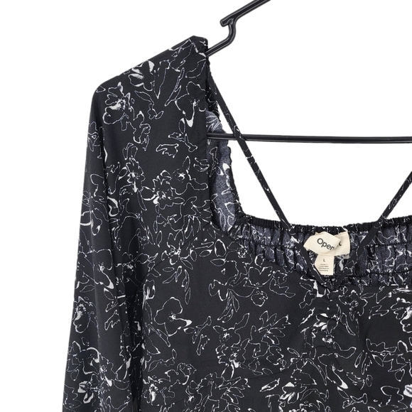 Open Edit Women's Printed Smocked Blouse Top - L - Picture 3 of 7